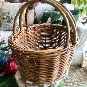 Vintage Bamboo Large Handle Basket